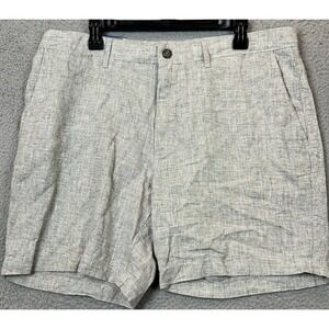 NEW Goodfellow Co Linden Short Mens 38 Grey Blue Crosshatch Linen Blend Casual